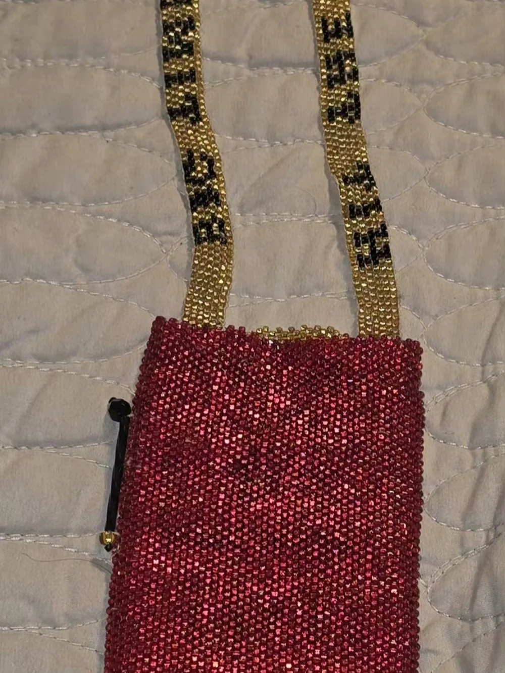 Beaded Multicolor Clutch Bag - Red, Gold, White Accent